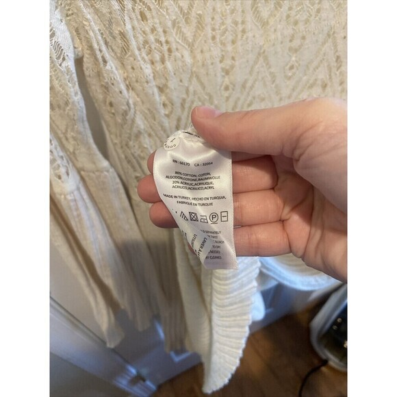 Floreat Dress Womens Medium Petite Ivory Lace Bell Sleeve Pleated Knit Midi - Picture 9 of 15